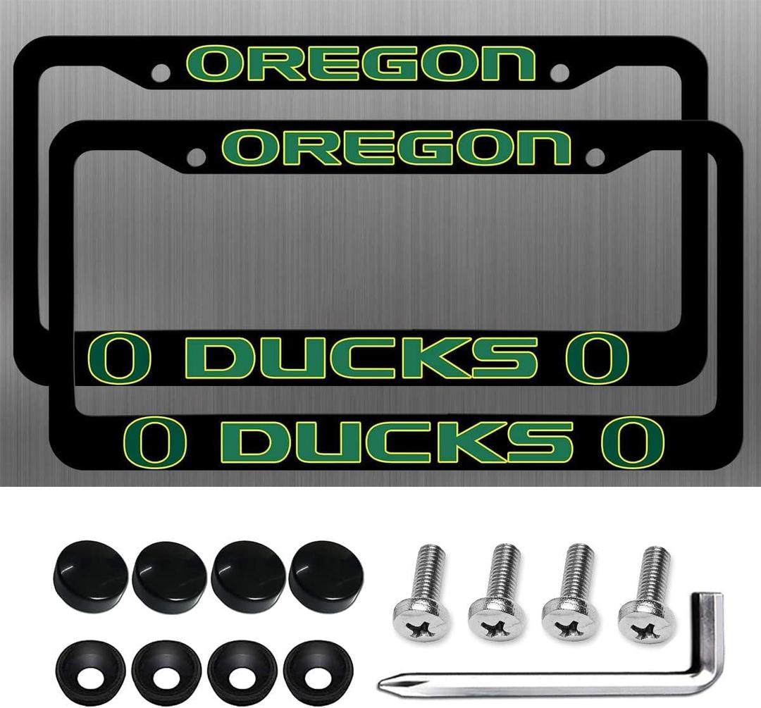 2 Packs Matte Black for Oregon Ducks License Plate Frames -2 Holes License Plate Holder, Universal Aluminum Tag Frame for License Plate for Front and Rear Car Tags