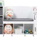 GarveeHome Kids Bookshelf with Reading Nook, Toddler Bookcase with Seat Cushion and Adjustable Shelf, Storage Bench with Book Rack for Bedroom, Playroom, Nursery, White
