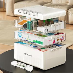 MIKESIER 3Tier Medicine Cabinet Organizer,Large Capacity Medicine Storage Box, Portable Medicine Cabinet with Handle, Multipurpose Medical Box with Pill Box, Empty First Aid Kit for Home, White