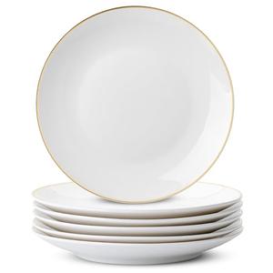 BTaT- White Dessert Plates with Gold Rim, Set of 6, 8" Round, Porcelain, Elegant Style, Dinner Plates