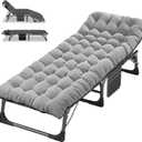 ABORON Folding Camping Cot W/Mat for Adults, Adjustable Heavy Duty Outdoor Bed,1200 D Layer Oxford Travel Camp Cots (Moonlight Gray)