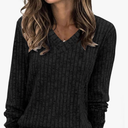 SAMPEEL V Neck Long Sleeve Shirts for Women Casual Fall Tops Lightweight Tunic Sweaters Fashion Clothes 2025 M