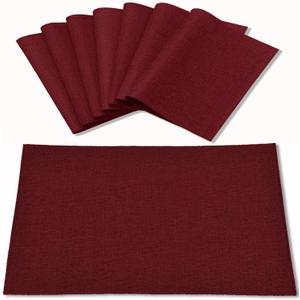 Rinpon Cloth Burgundy Placemats Set of 8, Linen Type Fabric Placemats Machine Washable Heat Resistant Placemats Polyester Place Mats for Halloween, Thanksgiving and Christmas Dining Table (Burgundy)