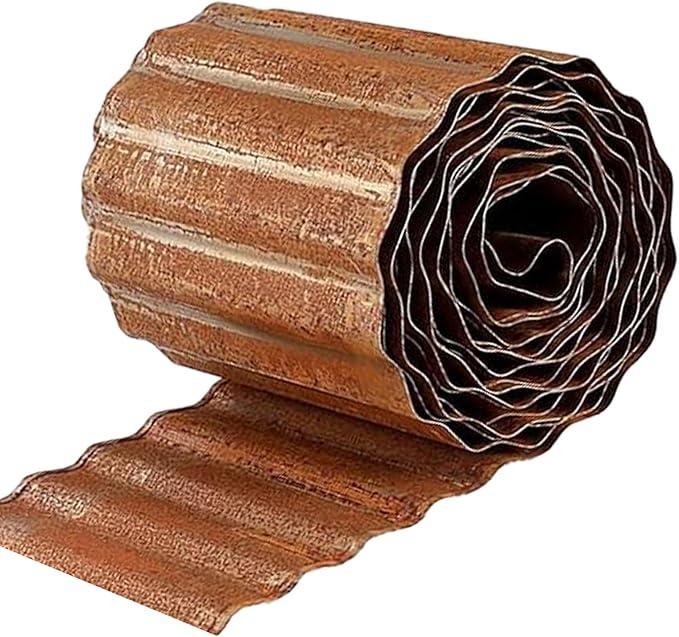 Landscape Edging 6'' x 40', Corrugated Metal Garden Edging, Garden Fence Border for Lawn, Flower Bed, Paver Edges, Pre-Rusted, 2 Pack