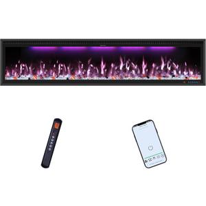 74" Smart Electric Fireplace Inserts,Slim Fireplace with APP Control & Remote Control& Touch Panel,13 Adjustable Flame Color&13 Fuel Bed Colors,750W/1500W,Black