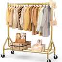 EAGMAK Heavy Duty Clothes Rack Load 420 LBS, Rolling Garment Rack with Lockable Wheels, Standing Metal Clothing Rack, Portable Wardrobe Sturdy Coat Rack for Hanging Clothes (Gold, 47.218.963)