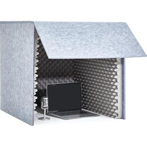 Pushglossy 28 x 28 x 28 Inch Desktop Soundproof Cover Portable Vocal Recording Booth Vocal Absorbing Shield Microphone Isolation Booth Cube for Sound Clearer Home Music Studio Podcasts Recording, Grey