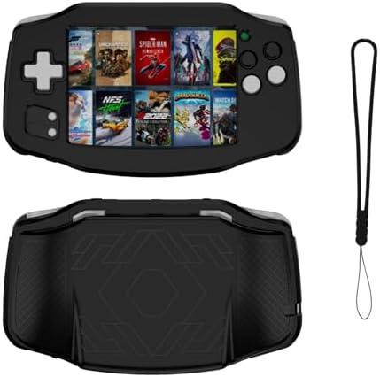 TEHAOUU Silicone Protective Case for Anbernic RG34xx SOFE Case Handheld Game Console Accessories Anti-Scratch Washable Dustproof Waterproof Cover with Lanyard (Black)