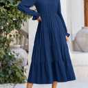 PRETTYGARDEN Long Sleeve Dress for Women Fall V Neck Tiered A Line Spring Elegant Modest Flowy Wedding Guest Maxi Dresses (M)