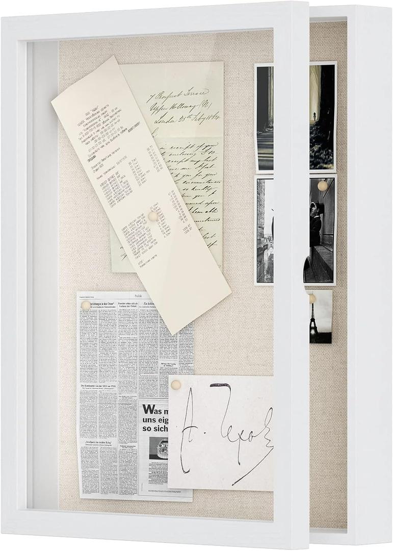 Love-KANKEI Shadow Box Frame 13x16.5 inch, Large Shadow Box Display Case with Linen Back Memorabilia Awards Medals Photos Memory Box Gift White
