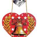 Piemow 4th of July Decorations - Patriotic Decorations Heart Door Sign Hanging, Independence Day Wooden Door Wreath Hanger, Memorial Day Indoor Outdoor Home Decor