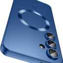 Magnetic for Samsung Galaxy S25 Case [Compatible with MagSafe][Built-in Camera Lens Protector] Slim Soft Silicone Bumper Shockproof Metallic Luster Phone Case (Blue)