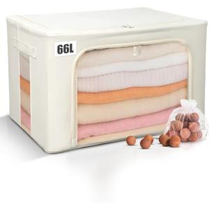 66L Large Cashmere Sweater Storage Bag with Steel Frame | Natural Red Cedar Protection | Foldable Closet Organizer with Oxford Fabric, Mesh Windows | Premium Garment Box for Wool, Winter Coat, Clothes