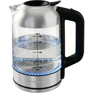 OVENTE Electric Kettle, 1500W No Plastic 1.8L Tea Kettle and Hot Water Boiler For Coffee or Tea, Easy to Fill Lid, Automatic Shut-Off, Borosilicate Glass with Stainless Steel Spout, Silver KG71S
