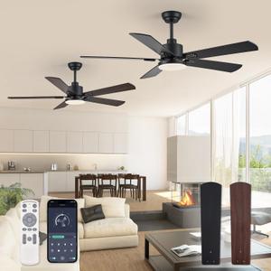 ZMISHIBO 2 Pack 52" Ceiling Fans with Lights, Black Modern Ceiling Fan with Remote & App Control, Farmhouse Indoor Fan with Dual Finish Blades, Quiet & Strong Motor, 24W Dimmable Bright LED Light.