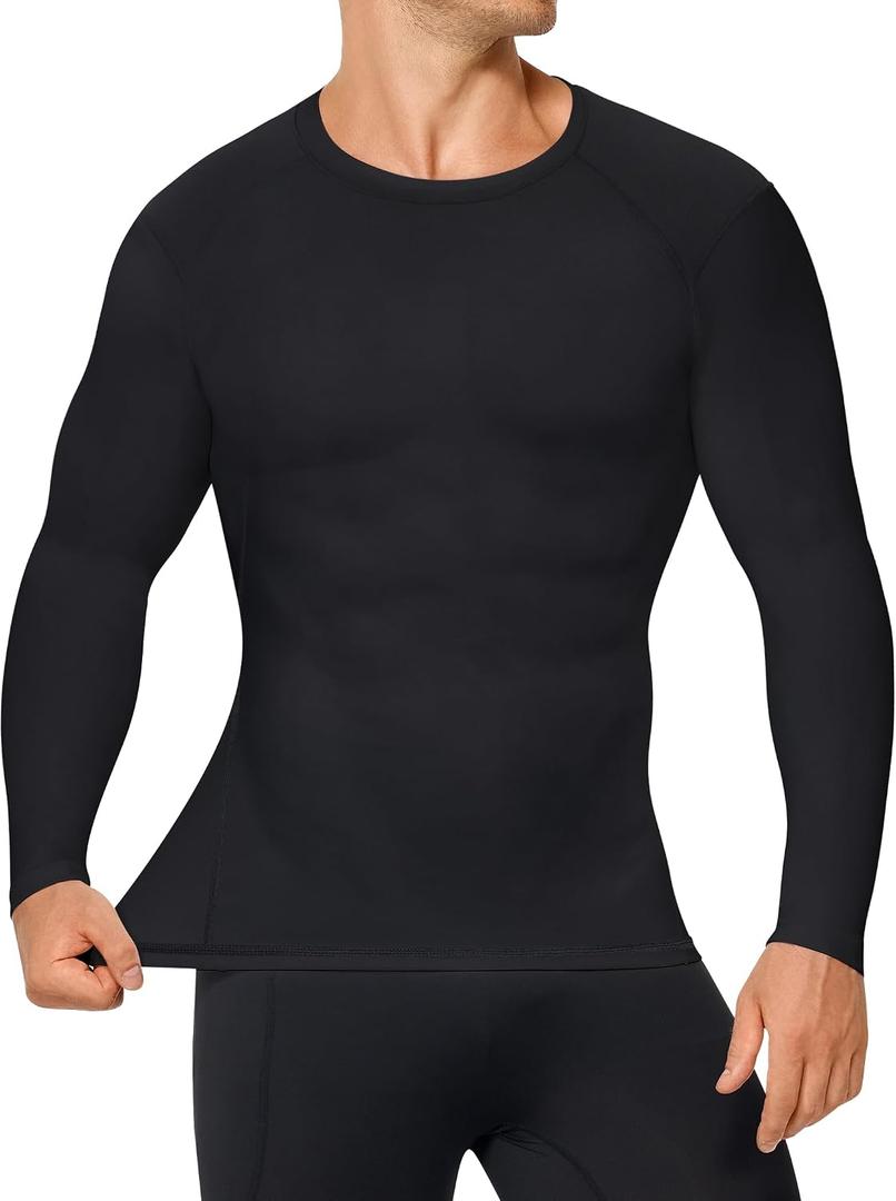TAILONG Long Sleeve Compression Shirts for Men - Athletic Base Layer Workout Shirt Crew Neck Undershirt (Black, M)