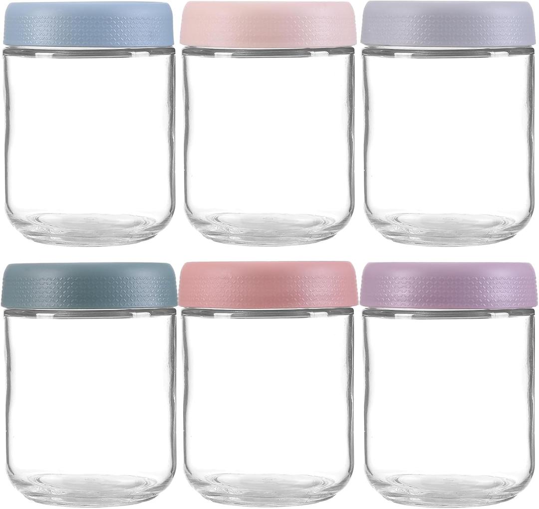 6-Pack Overnight Oats Containers with Lids 16oz Glass Mason Jars Meal Prep Salad Food Cereal Snacks Sugar Spice Pudding Yogurt Storage Mush Chia Seed Pudding Jars