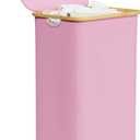 SpaceAid Laundry Hamper with Lid, 110L Large Tall Clothes Basket Bin with Bamboo Handles, Collapsible Laundry Hamper for Bedroom, Bathroom, Dorm, Laundry Room - Pink