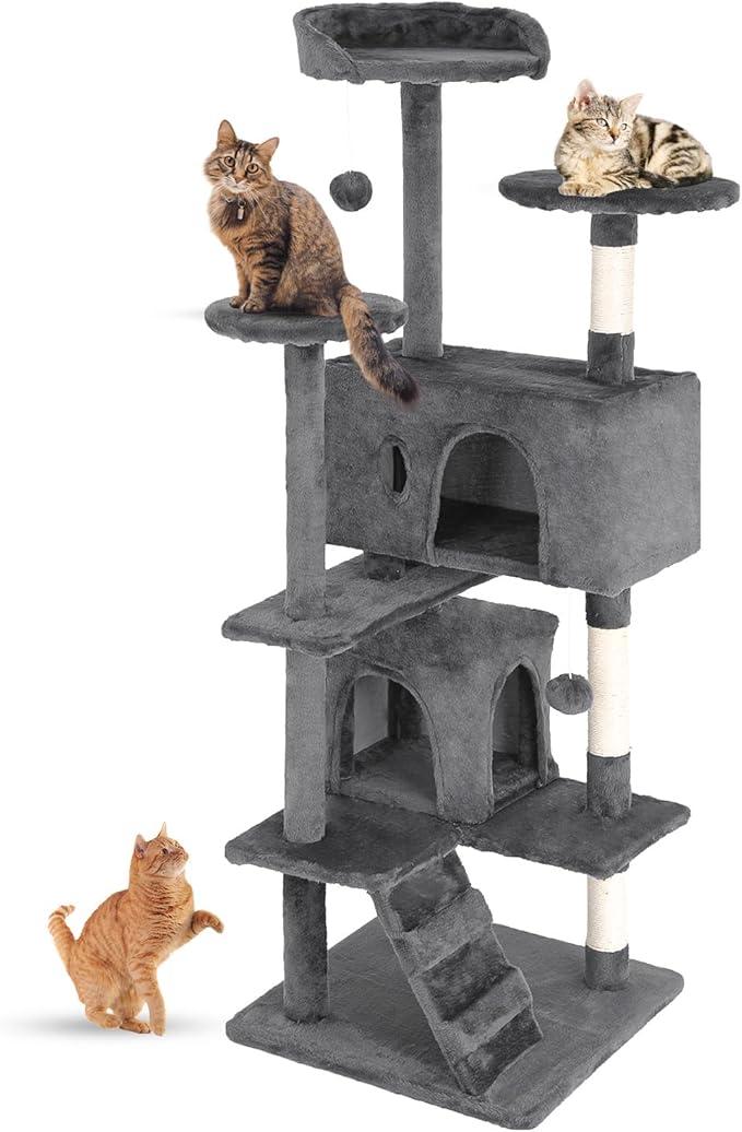 FDW Cat Tree 54in Cat Tower Multi-Level Durable Cat Scratching Post & Cozy Fun Cat Jumping Platform Space Saving Cat Condo Pet Play House for Indoor Cats,Dark Gray FDW Cat Tree 54in Cat Tower Multi-Level Durable Cat Scratching Post & Cozy Fun Cat Jumping Platform Space Saving Cat Condo Pet Play House for Indoor Cats,Dark Gray