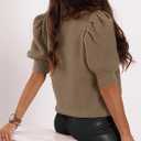 Women's Puff Short Sleeve Sweater Tops 2025 Summer Fall Trendy Knit Crew Neck Casual T Shirts Blouses (Brown, S)