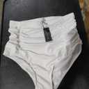 Tempt Me Women's High Waisted Swimsuit Bottom Tummy Control Ruched Bikini Bottom Vintage Swim Bottom Tankini Briefs< white, L