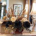 Briful Autumn Artificial Chrysanthemums Ball Flowers 6’’ Large Heads Mums Stems Black Fake Hydrangea Flowers Bouquet for Home Halloween Wedding Fall Decorations, Set of 4