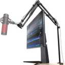 Boom Arm, 360 Rotatable Microphone Stand with Desk Mount, Foldable Desk Mic Arm with 3/8'' to 5/8'' Screw Adapter, Microphone Arm for Live Streaming, Gaming, Podcasting (Black (Overhead))