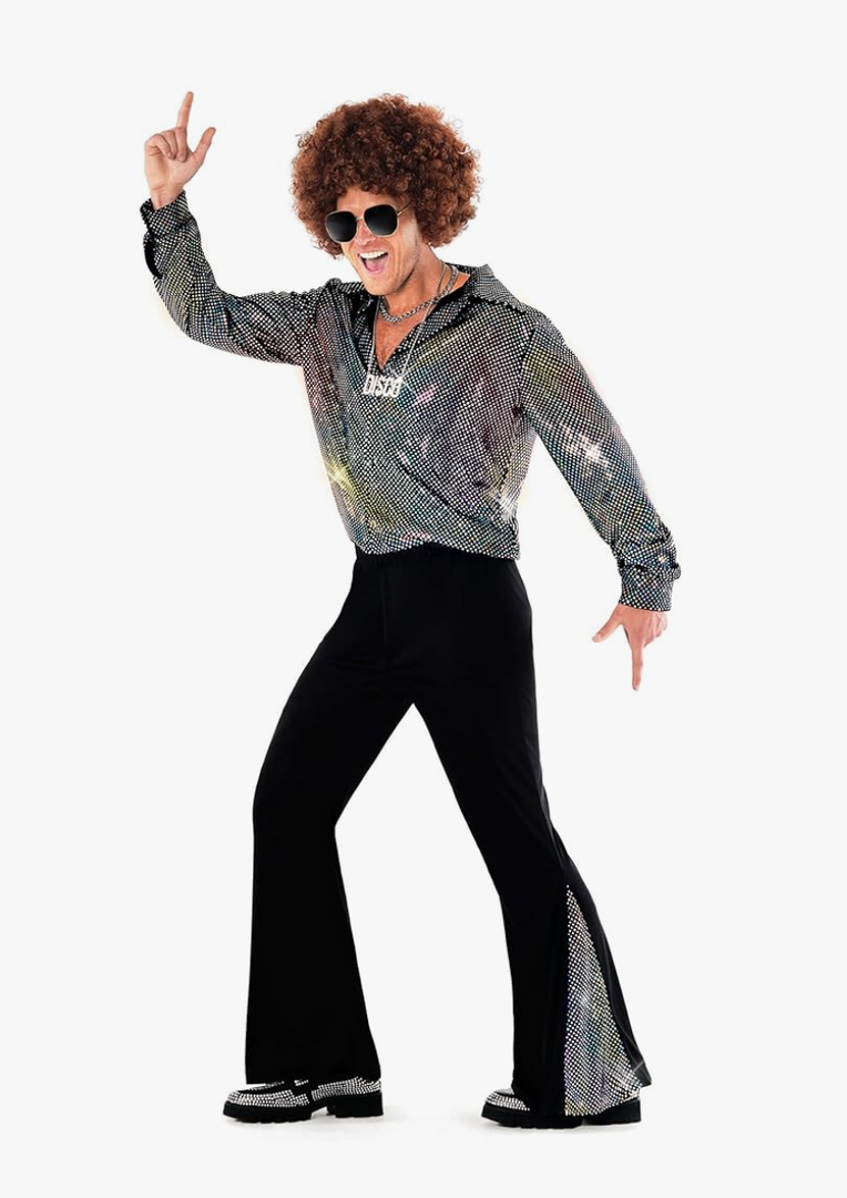 Morph Mens Disco Costume 70s Outfit Full Disco Shirt Retro Party Wear 70s Style Clothing for Men Size XXL