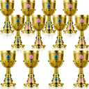 12 Pcs Medieval Molded Crown Goblets 8 oz Gold Jeweled chalice Vintage Plastic Goblet King Queen Party Chalice Medieval Party Decorations for Carnival Drinking Supplies 