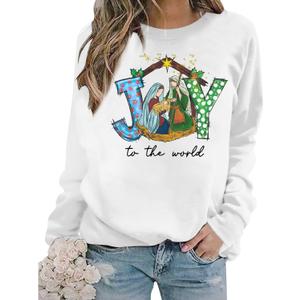 KIDDAD Jesus Christmas Sweatshirts Women Joy to The World Pullover Tops Christian Graphic Shirt Casual Tops (White, XXL)