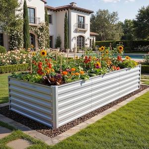 YITAHOME 8x4x2 ft Galvanized Raised Garden Bed Kit, Large Metal Planter Box with Gloves, Safety Rubber & Support Rod, Outdoor Flower Bed for Plants Vegetables, Silver