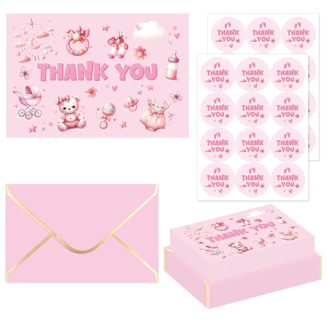 2 x ceiba tree Baby Shower Thank You Cards with Envelopes & Stickers for Girl Baby Shower Party Appreciation Pink 24 Packs 4x6 Inch Blank inside