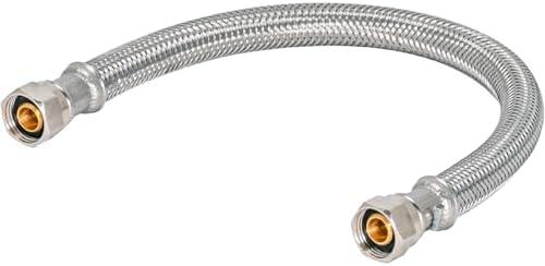 Set of 3 Pack, Eastman 16 Inch Steel-Flex Flexible Faucet Connector, 3/8 Inch x 3/8 Inch Compression Connection, Braided Stainless Steel Faucet Supply Line, 48074