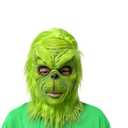 WPOZD Deluxe Christmas Mask with Santa Hat, Green Plush Fur, Holiday Costume Accessory Green Mask