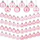 BBTO 40 Pcs Christmas Pink and White Balls 1.18 Inch Stripe Dot Hanging Xmas Balls Plastic Pink Christmas Ornaments Glittering Christmas Ball Decorations for Home Trees Holiday Party Accessories