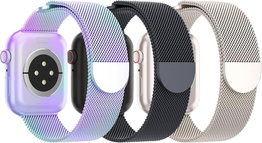 3 Pack Mesh Metal Band Compatible with Apple Watch Band 38mm 40mm 41mm 42mm 44mm 45mm 46mm 49mm, Stainless Steel Magnetic Loop Strap for iWatch Ultra 3 2 1 Series 11/10/9/8/SE/7/6/5/4/3 Men Women