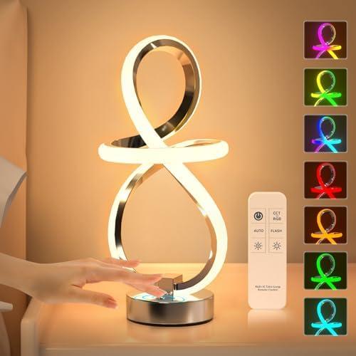 PutWish Modern Table Lamps, 3 Levels Dimmable Spiral LED Lamp with Memory Function, Touch & Remote Control Bedside Lamp with 16 Modes, RGB Color Changing Lamp Decoration Bedroom, Christmas Gift