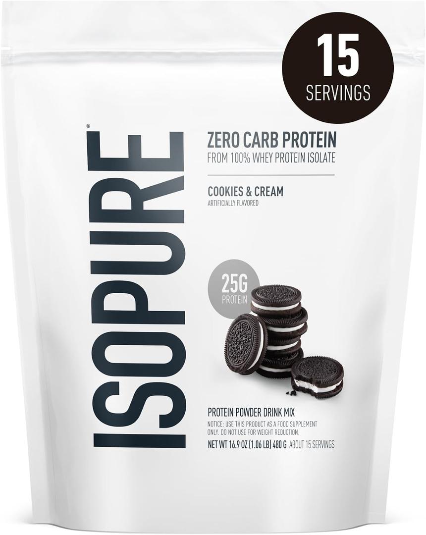 Isopure Zero Carb 100% Pure Whey Isolate Protein Powder, Gluten Free, With Vitamins, Cookies & Cream, 25g Protein Per Serving, 1 Lb, 15 Servings (Packaging May Vary) (EXP 03/25/26)