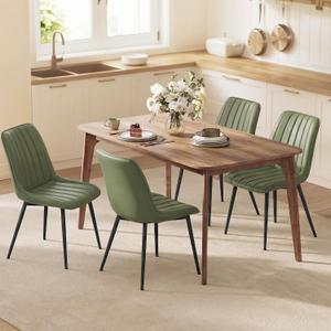 VASAGLE Dining Chairs Set of 4, Upholstered Kitchen Chairs, PU Leather, Steel Legs, Curved Backrest, for Dining Room, Forest Green and Ink Black, 22.8 x 19.3 x 31.5 inches