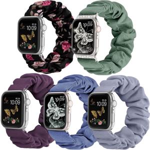 Recoppa Compatible for Apple Watch Band Scrunchie 38mm 40mm 41mm 42mm 44mm 45mm 46mm Cute Printed Elastic Solo Loop Bands Women Bracelet Strap for iWatch Series 10 9 8 7 6 5 4 3 2 1 SE, 4 Packs