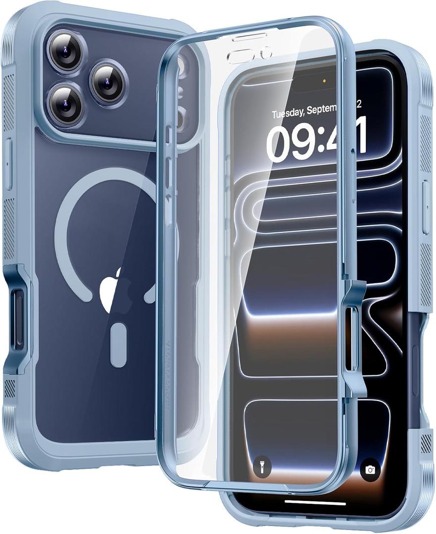 Diaclara Magnetic Designed for iPhone 17 Pro Max Case Full Body Bumper,[Compatible with MagSafe] Military Drop Proof Cover with Built-in Touch Sensitive Anti-Scratch Screen Protector, Blue