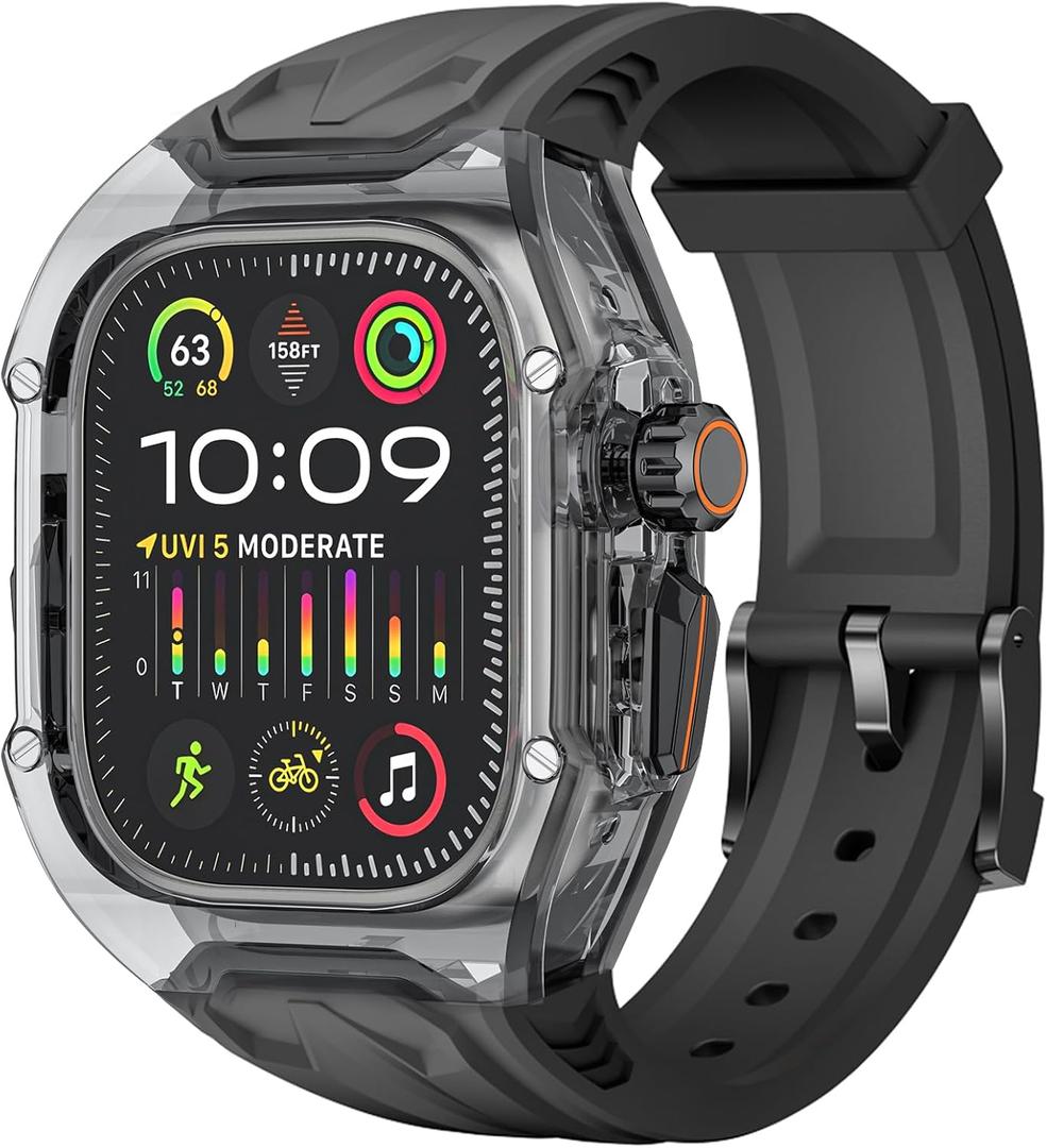 Delidigi for Apple Watch Band with Case 49mm 46mm 45mm 44mm 42mm,Rugged Shockproof Sport Strap with Clear PC Bumper Cover Compatible with Apple Watch Ultra 3 2 1 Series 11 10 9 8 7 6 5 4 SE 3 2 1