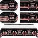 41Pcs 50th Birthday Decorations for Women, Vintage 50 Birthday Black and Rose Gold Disposable Paper Plates and Napkins Party Supplies for 20 Guests, 41Pcs Include 7" Plates Napkins and Tablecloth