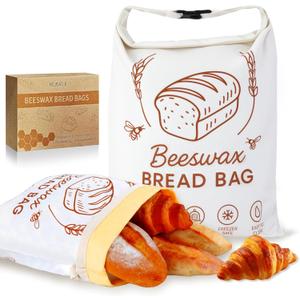2 Pack Beeswax Bread Bags for Homemade Bread, XL Reusable Sourdough Bread Bags, Linen Bread Storage Bags with Beeswax Lining, Bread Bag for Sourdough Loaf Fresh Keeping, 17x13 Inch