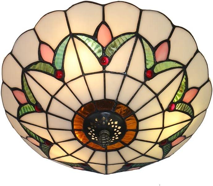 16 Inch Vintage Chandeliers Light Tiffany Style Ceiling Light Stained Glass Flush Mount Ceiling Lighting Fixture Lamp (16 Inch)