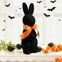 Fiwochic Ghotic Bunny Decorations Black Flocked Bunny Figurines with Bow Tie 11.8 in Velvet Rabbit Tabletop Mantel Decorations for Home Centerpieces Halloween Party Decor