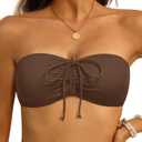 Tempt Me Women Bandeau Bikini Top Strapless Swim Tops Tube Halter Swimsuit Top Only (Brown)