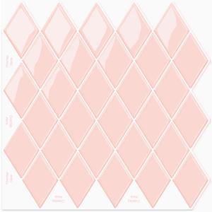 10-Sheet Peel and Stick Backsplash Diamond Shape, Ist Momoreo Stick on Backsplash Adhesive Tile for Kitchen Bathroom Accent Wall 11.8"x11.8", Apricot Pink
