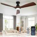 Depuley 52-Inch Ceiling Fans with Lights: Walnut 3 Blade Flush Mount Low Profile Ceiling Fan for Bedroom - Dimmable Indoor Outdoor Fan with Remote APP Control Ultra Quiet DC Motor Timer