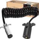 7 Pin to 6 Pin Trailer Adapter, Coiled Trailer Cord Stretches to 6 Feet,7-Wire to 6-Wire Coiled Cable RV 7 to 6 Trailer Wiring Extension Cord (Working Length About 5 feet)